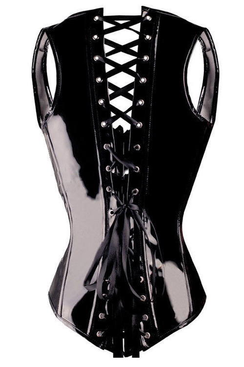 Classy Gothic Leatherette Corset With Back Lace Up