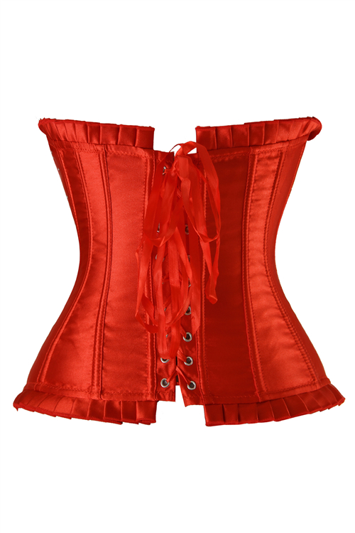 Fiery Red Corset With Glittering Diamante Front Panels And Red Matching Ruched Trim Front Busk