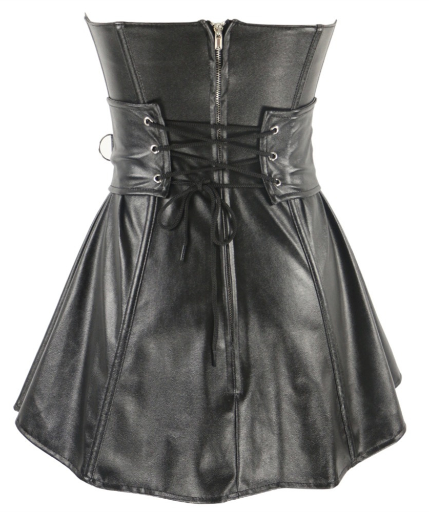 Sexy Faux Leather Corset Dress Black Waist Trainer Bustier Push Up