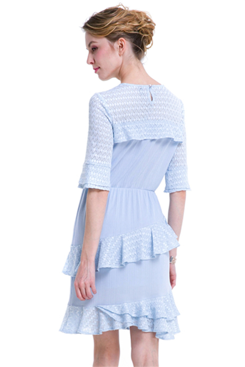 Sky Blue Sweet Lotus Leaf Ruffled Round Collar Fashion Solid Party Mini