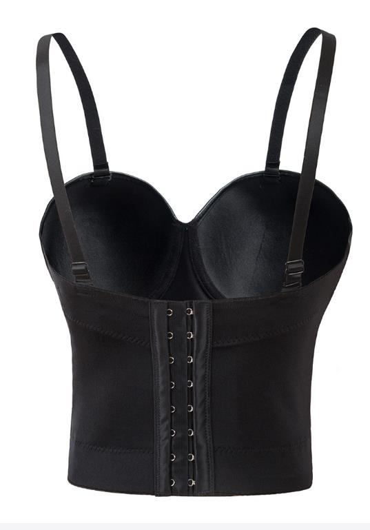 Black Faux Leather Corset Bra Tops Push Up Tank Bralette Blouse