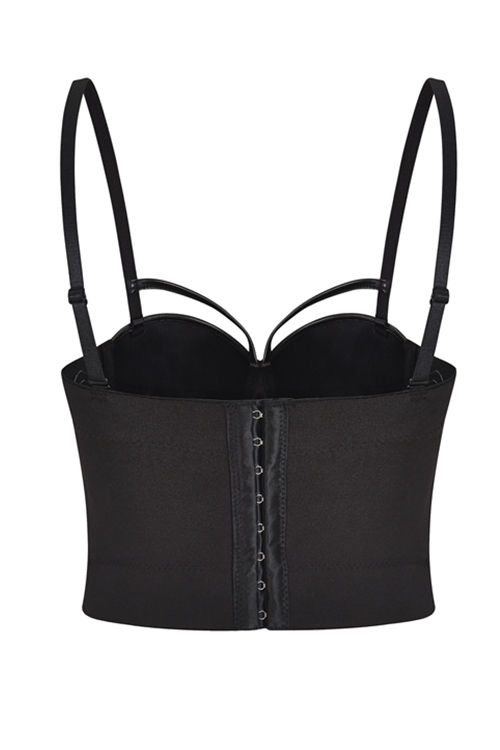 Black Faux Leather Push Up Bra Tops Tank Bralette 1530