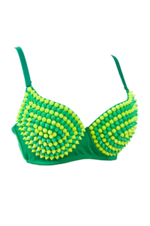 Colorful Bra with Spike Embellishments