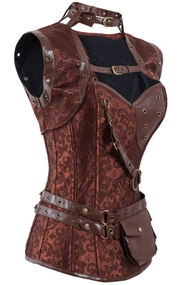 All Buckled Up Leather Corset With Printed Satin, Gold Detailing and ...