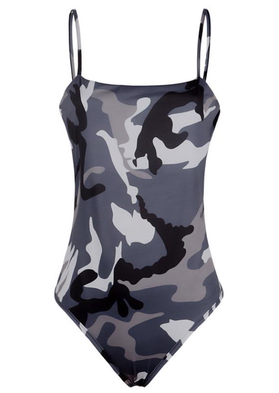 Gray slim sling camouflage one-piece swimsuit